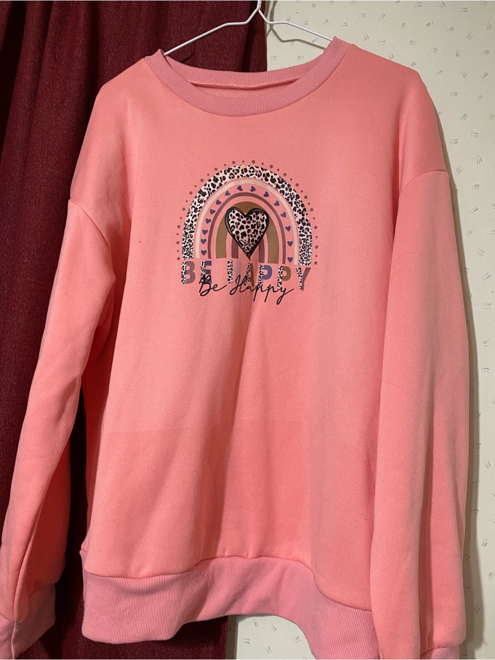 SHEIN Coral Pink Rainbow Heart Graphic Sweatshirt